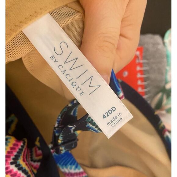 Cacique 42DD blue Swim dress lightly lined plunge Floral Tropical Boho Vacation - Picture 9 of 12